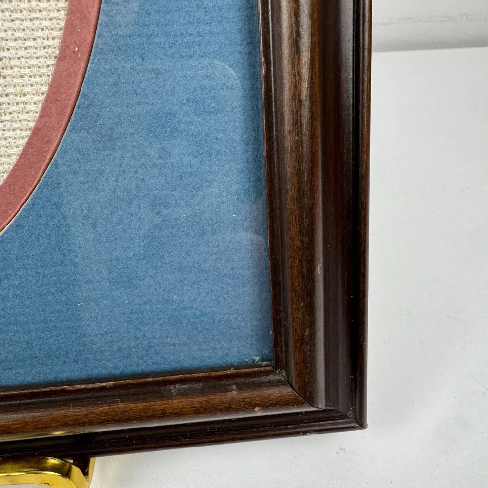 Vtg 1990 Handmade Cross Stitch Blue Pitcher Basin Framed Wall Art Cottage
